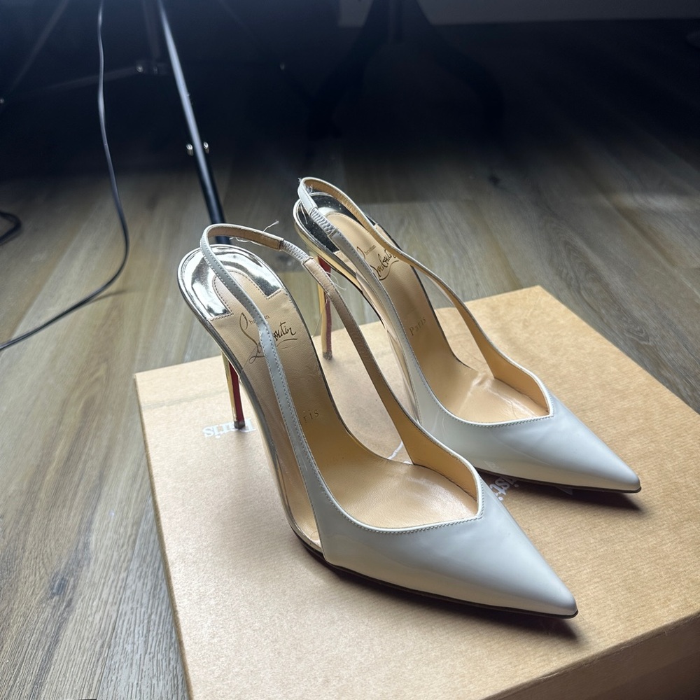 Christian Louboutin White Slingback Pumps with Red Soles